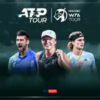 Abgebildet sind Novak Djokovic, Iga Swiątek und Alexander Zverev. Am oberen Bildrand befinden sich die Logos ATP Tour und der WTA Tour.