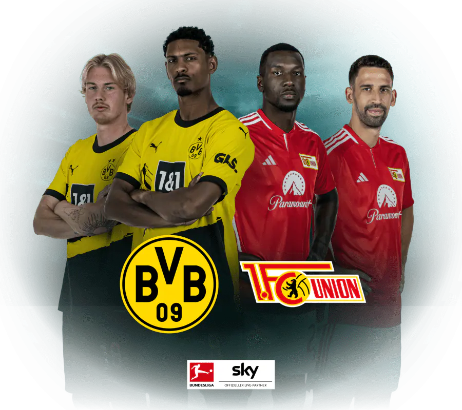 Abgebildet sind jeweils zwei Spieler von Borussia Dortmund und Union Berlin