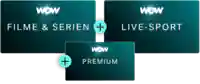 Logo des WOW Abos Filme, Serien & Live-Sport plus WOW Premium