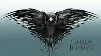 Das Keyart zur vierten Staffel von Game of Thrones. Es zeigt einen Raben, aus dessen Flügeln Scheertklingen zu wachsen scheinen.