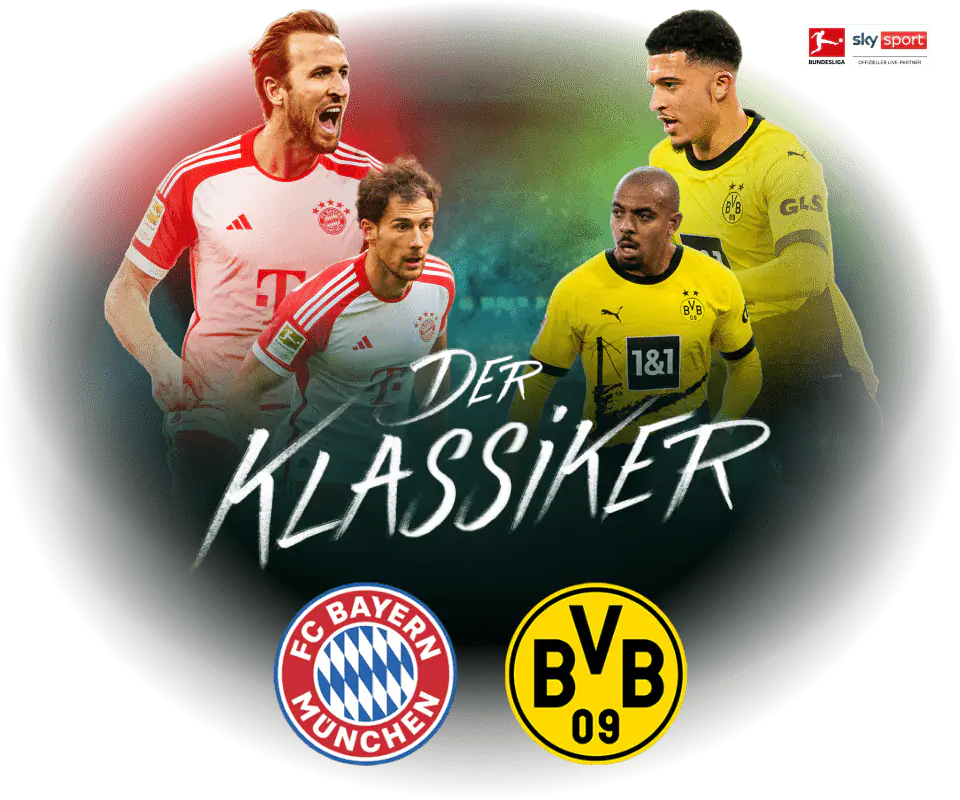 Abgebildet sind jeweils zwei Spieler von FC Bayern München und Borussia Dortmund.