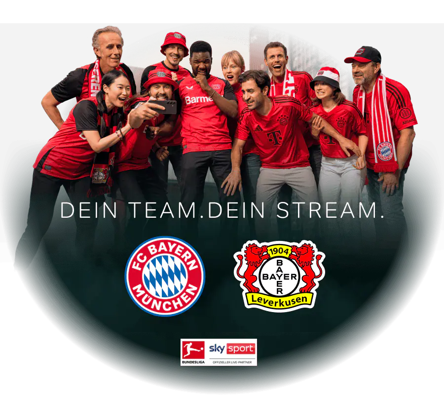 Abgebildet sind jeweils zwei Spieler vom FC Bayern München und Bayer 04 Leverkusen.