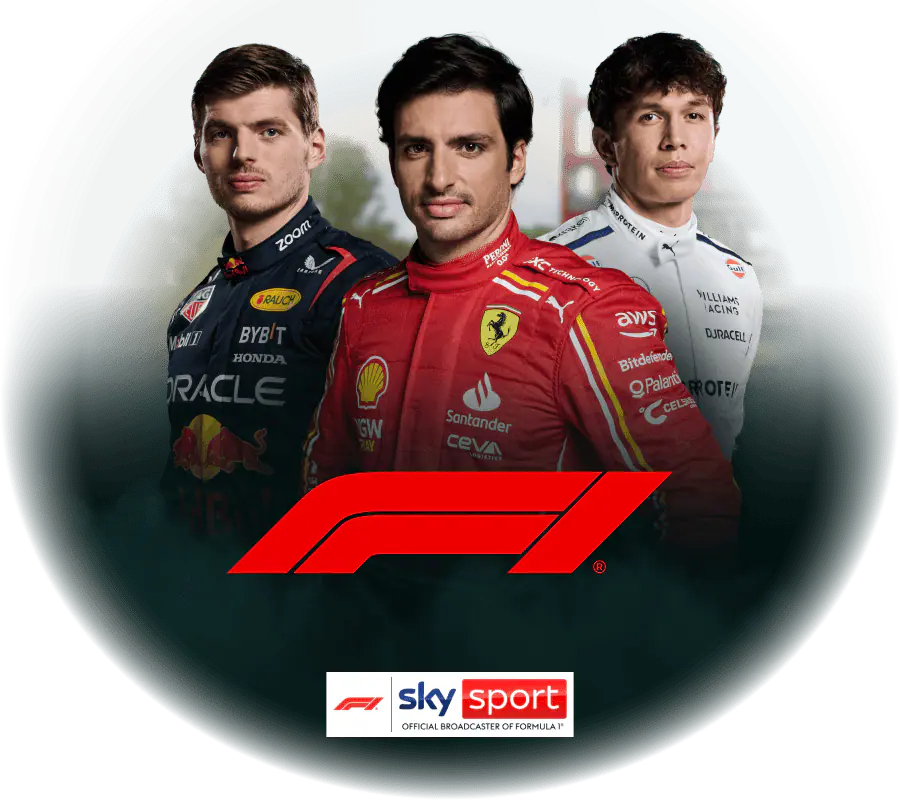 Abgebildet sind drei Formel-1-Fahrer. Von links nach rechts: Max Verstappen, Carlos Sainz und Alexander Albon