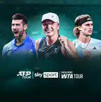 Abgebildet sind Novak Djokovic, Iga Swiątek und Alexander Zverev. Am oberen Bildrand befinden sich die Logos ATP Tour und der WTA Tour.