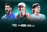 Abgebildet sind Novak Djokovic, Iga Swiątek und Alexander Zverev. Am oberen Bildrand befinden sich die Logos ATP Tour und der WTA Tour.