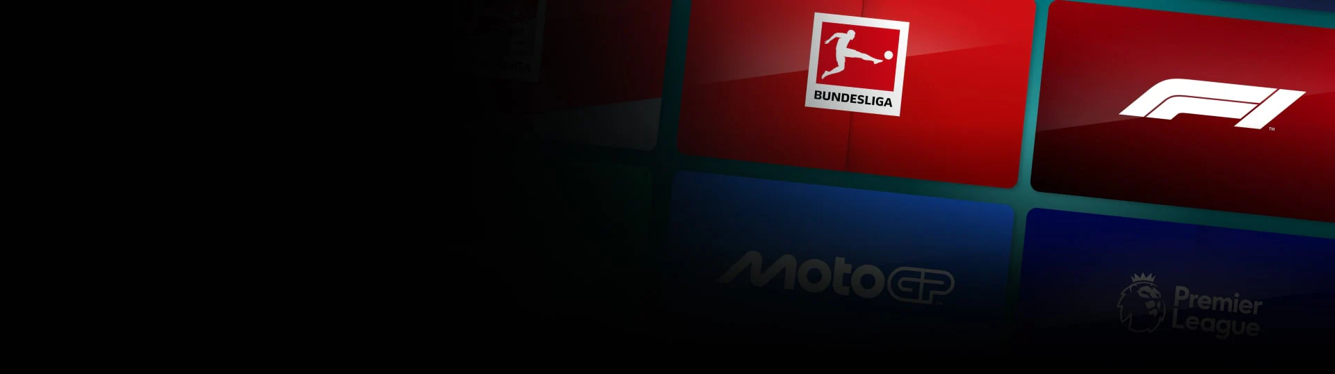 Logos der verschiedenen Sportwettbewerbe darunter Bundesliga, Premier League und Formel 1