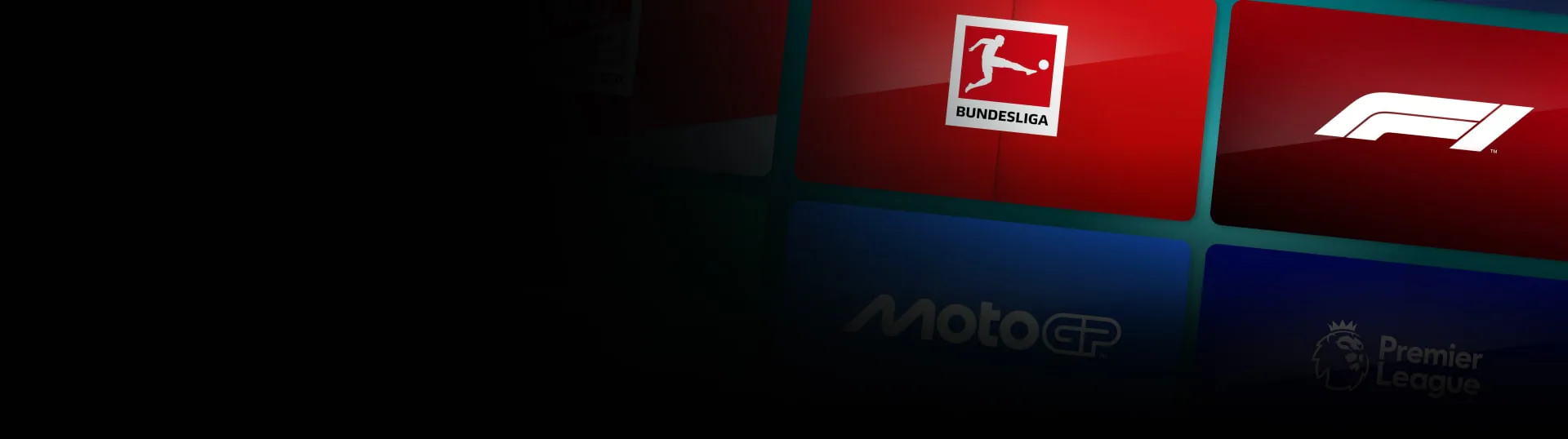 Logos der verschiedenen Sportwettbewerbe darunter Bundesliga, Premier League und Formel 1