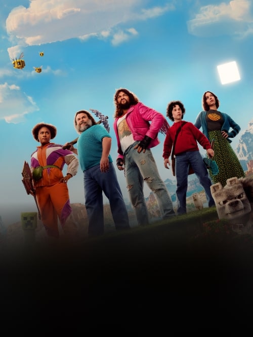 Im Vordergrund die Hauptdarsteller von Ein Minecraft Film: Jack Black und Jason Momoa.