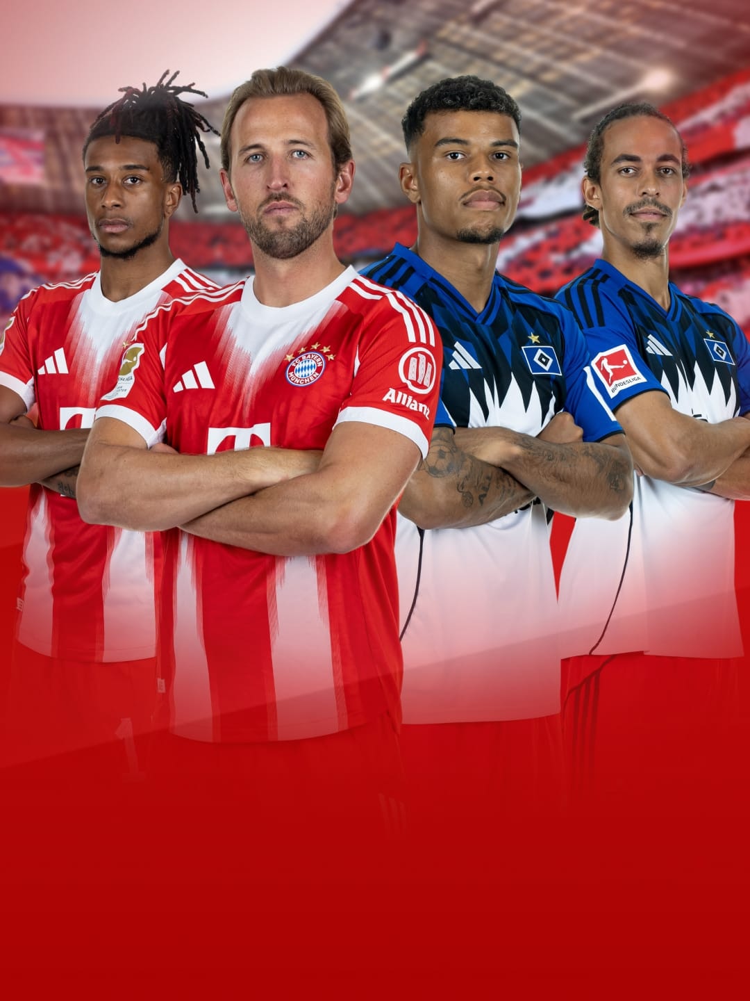 Jeweils zwei Spieler des FC Bayern und des HSV, darunter Harry Kane.