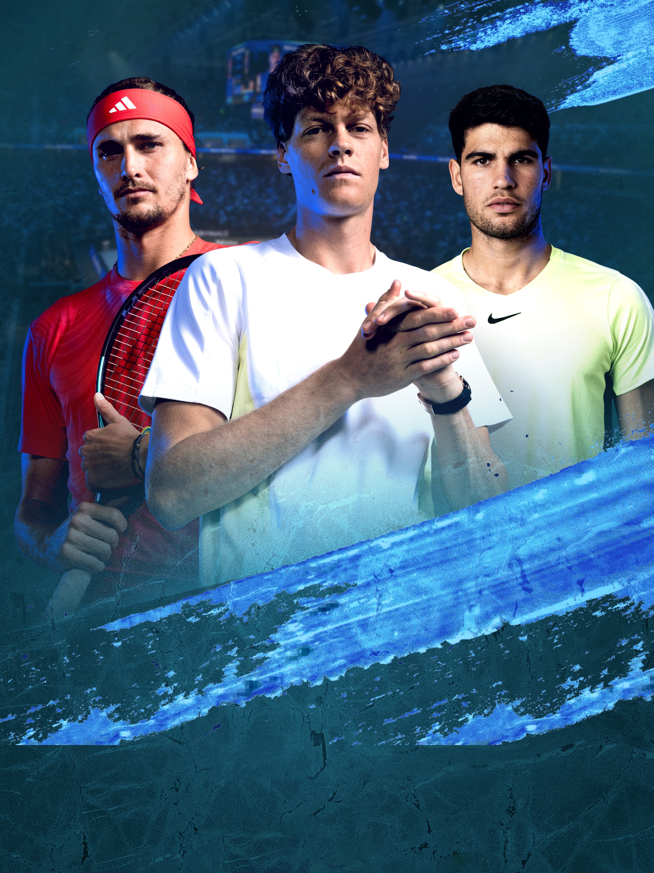 Tennis-Spieler Alexander Zverev, Jannik Sinner und Carlos Alcaraz.