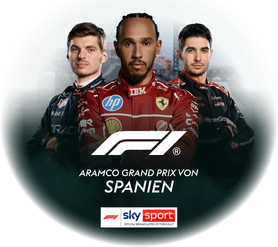 Abgebildet sind von links nach rechts die Formel-1-Fahrer  Max Verstappen, Lewis Hamilton uns Esteban Ocon.