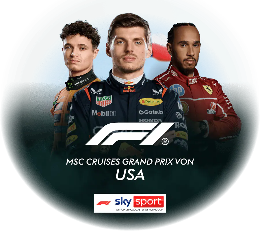 Abgebildet sind von links nach rechts die Formel-1-Fahrer Leandro Norris, Max Verstappen und Lewis Hamilton.