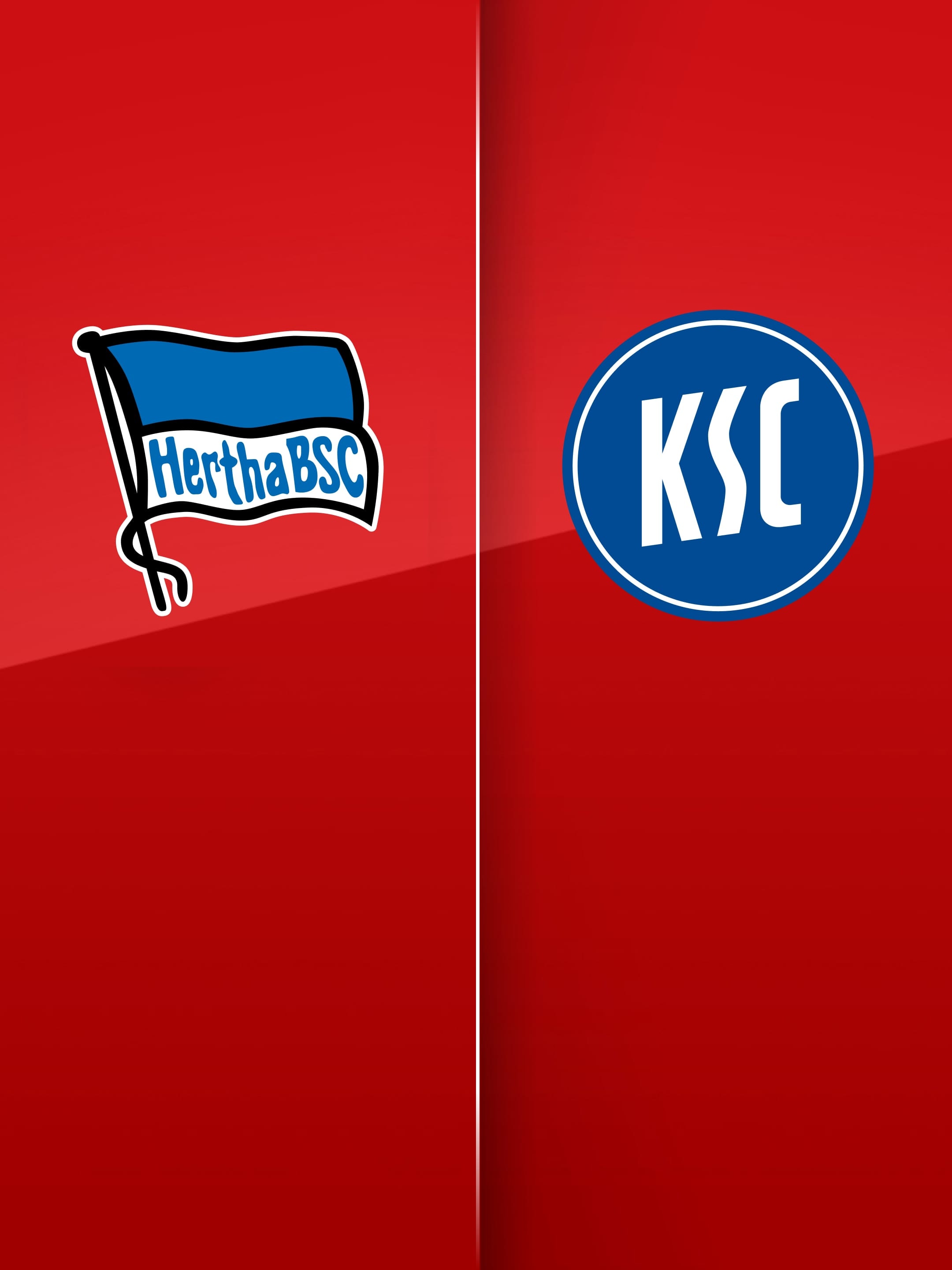 Hertha BSC Logo und das Karlsruher SC Logo auf einem roten Hintergrund.
