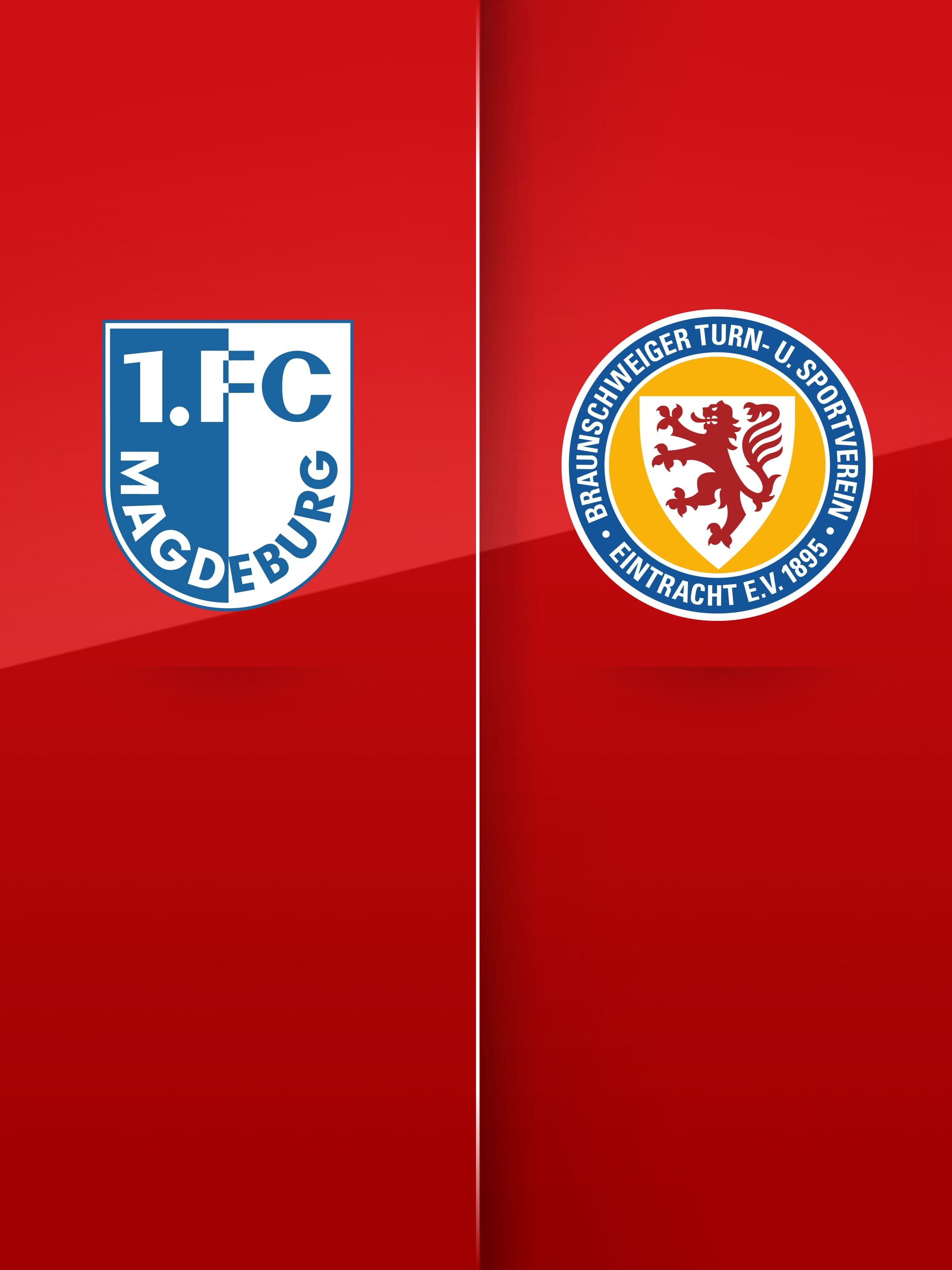 das 1. FC Magdeburg Logo und das Eintracht Braunschweig Logo auf rotem Hintergrund.