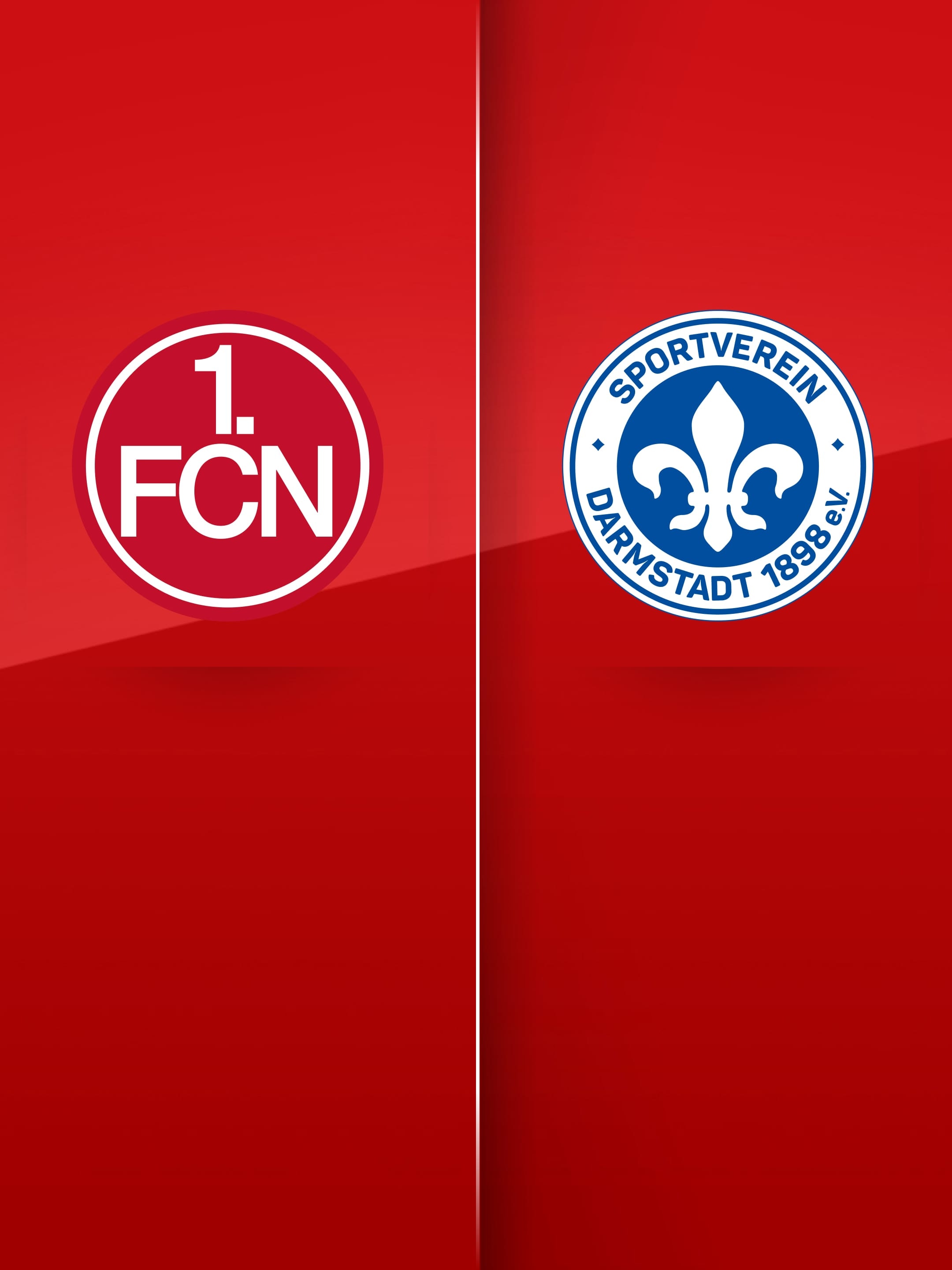 Das 1. FC Nürnberg Logo und das SV Darmstadt Logo auf einem roten Hintergrund.