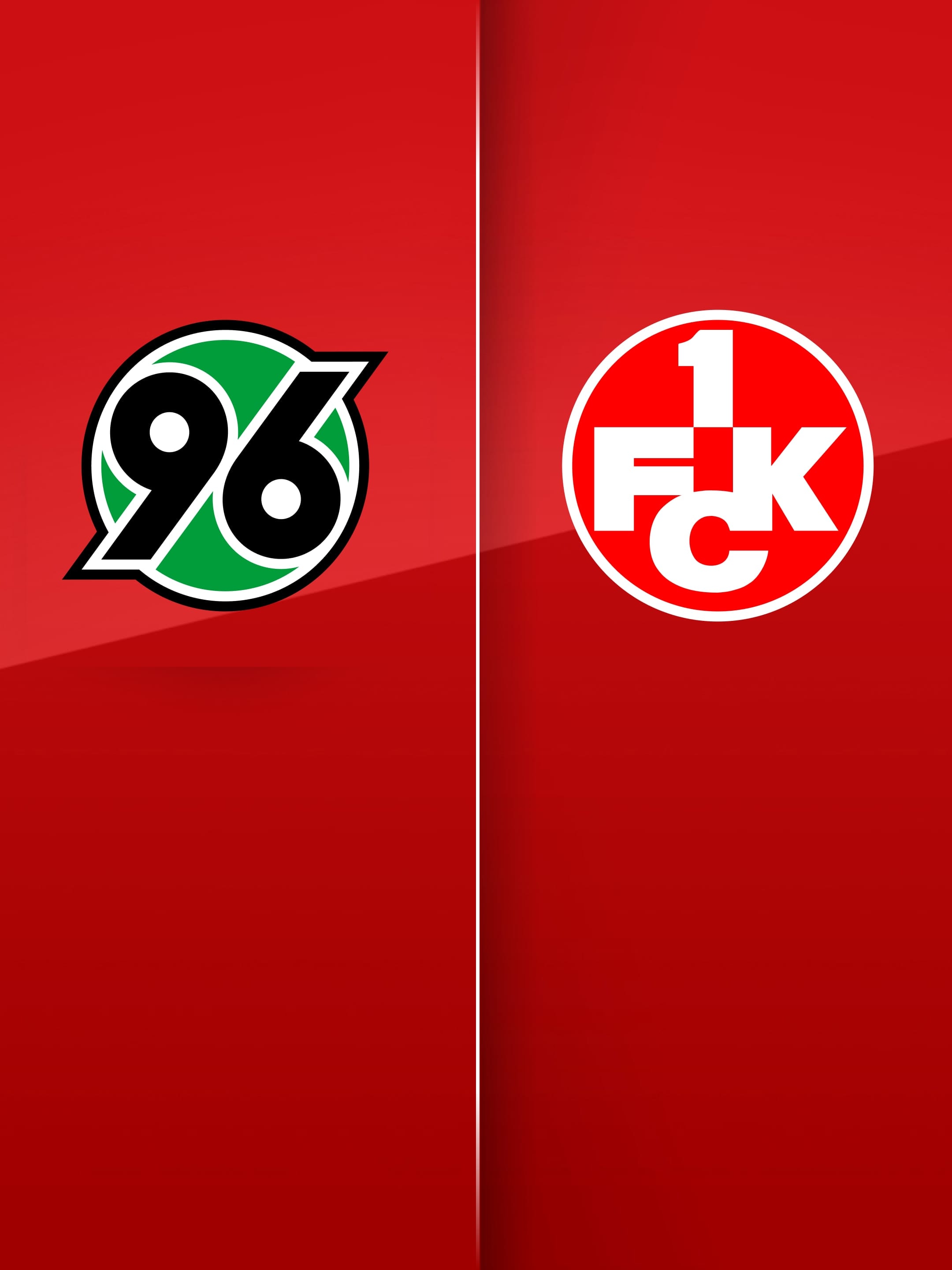 Hannover 96 Logo und das 1.FC Kaiserslautern Logo auf einem roten Hintergrund.