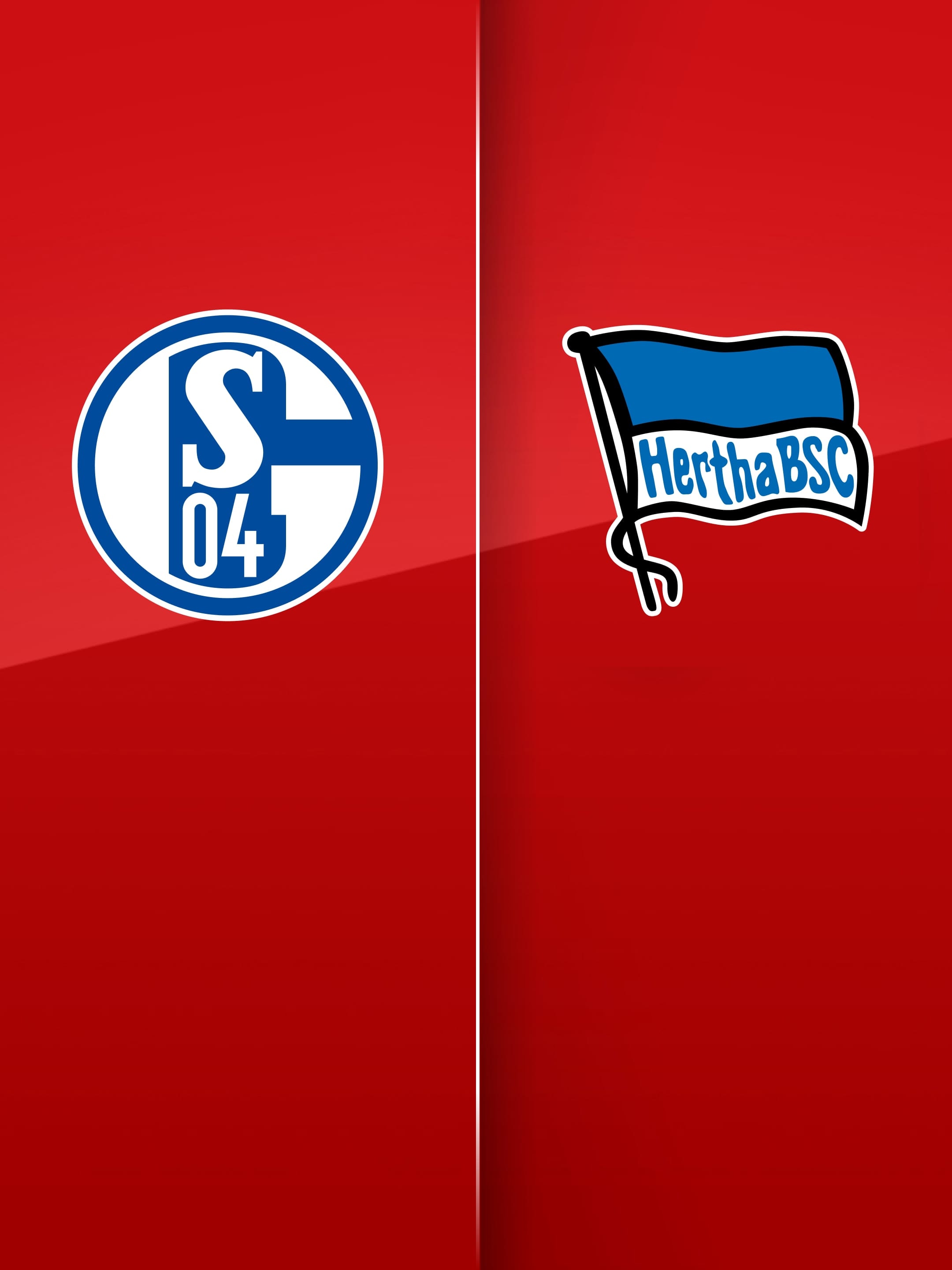 das Schalke 04 Logo und das Hertha BSC Logo auf rotem Hintergrund.