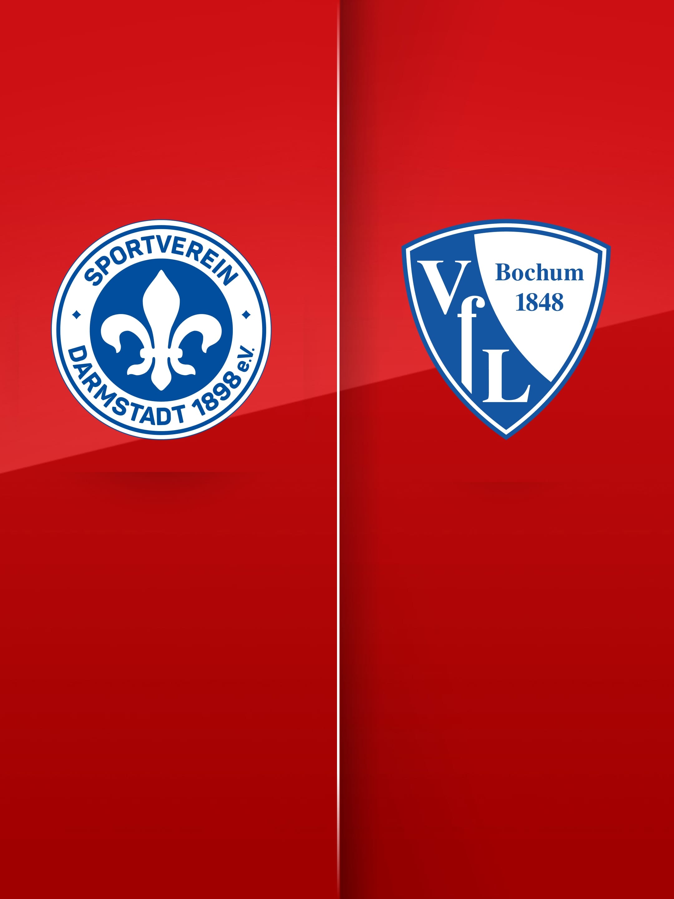 Das SV Darmstadt Logo und das VfL Bochum Logo auf einem roten Hintergrund.