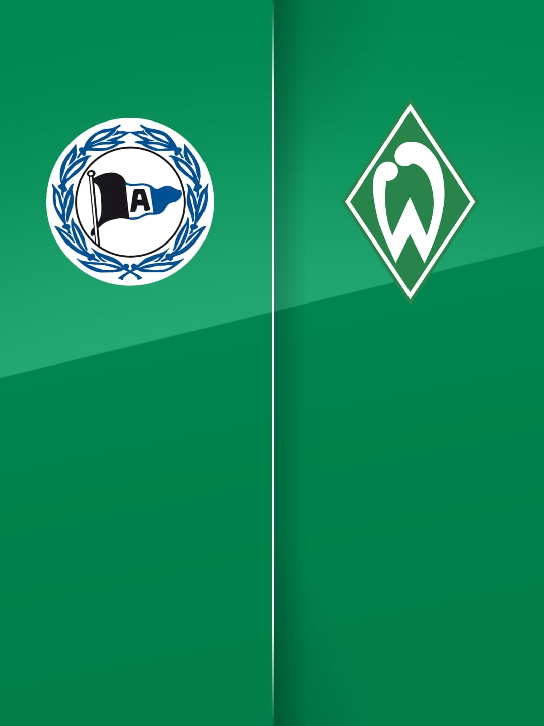 Das Arminia Bielefeld Logo und das SV Werder Bremen Logo auf einem roten Hintergrund. 