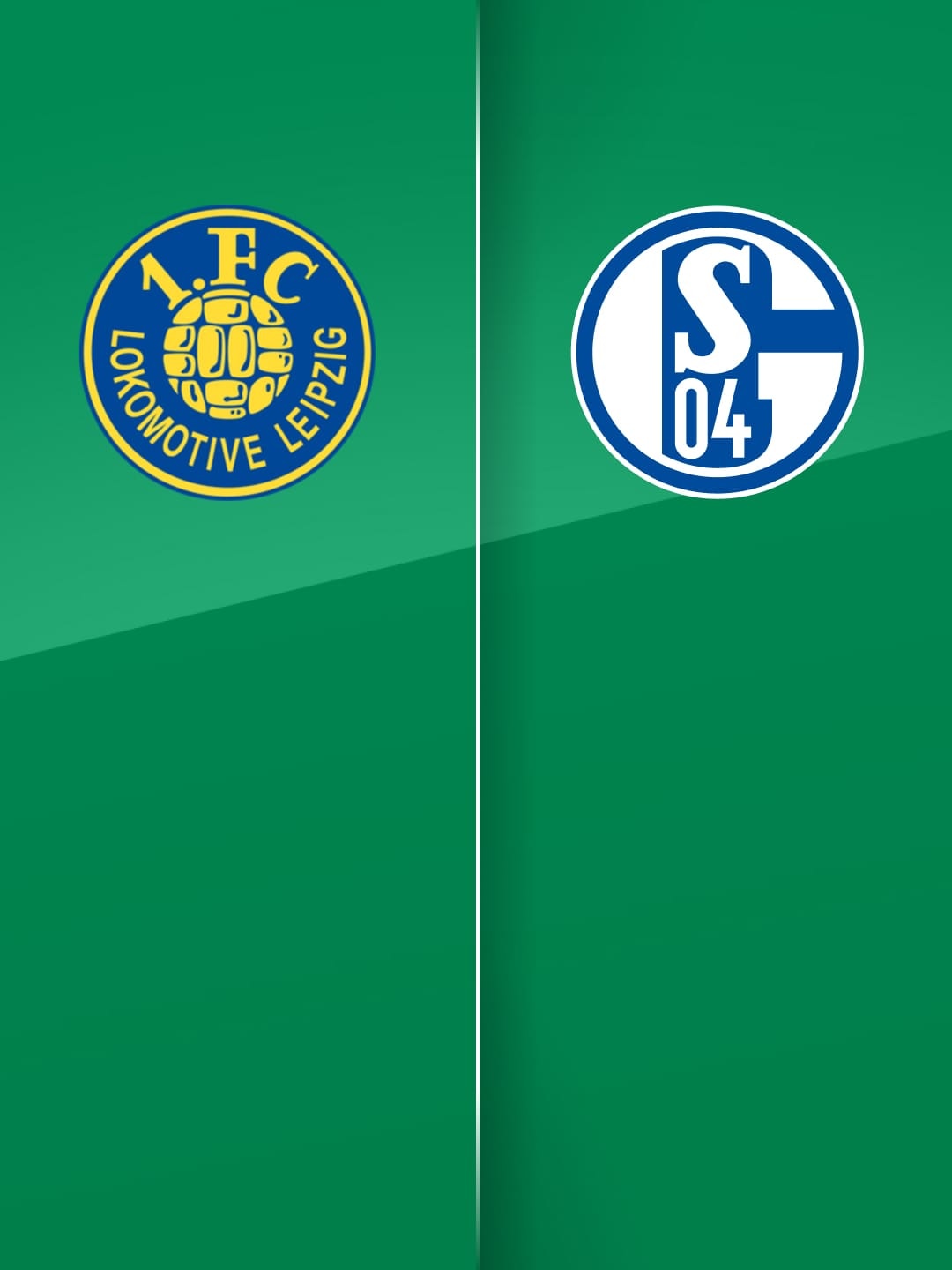 Das 1. FC Lokomotive Leipzig Logo und das FC Schalke 04 Logo auf einem roten Hintergrund.