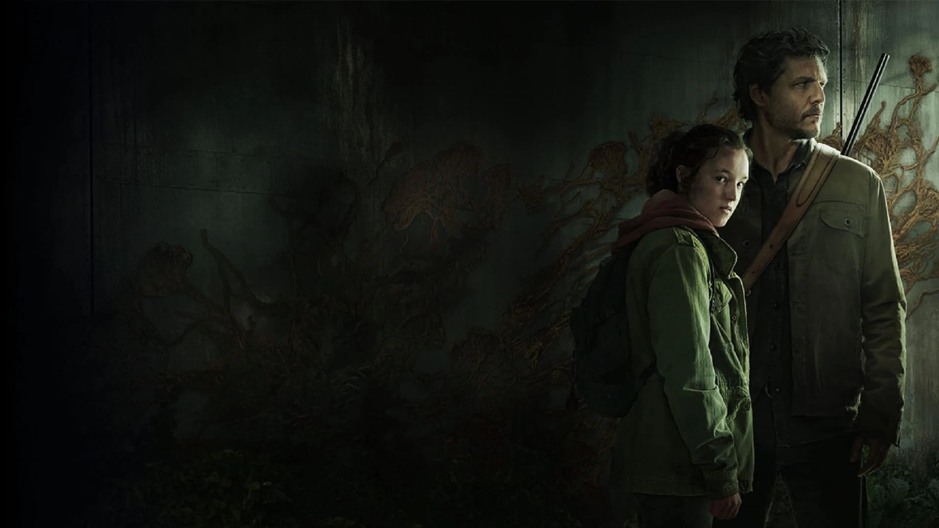 Das Keyart von The Last of Us Staffel 1 mit Pedro Pascal und Bella Ramsay.