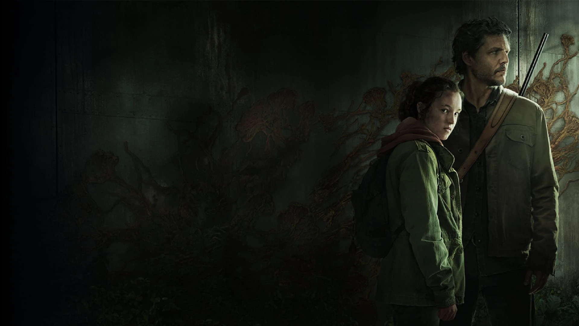 Das Keyart von The Last of Us Staffel 1 mit Pedro Pascal und Bella Ramsay.