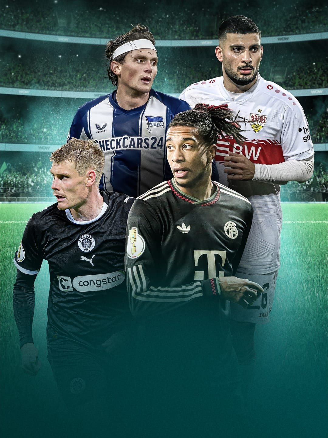 Jeweils zwei Spieler von Bayern München und FC Augsburg 