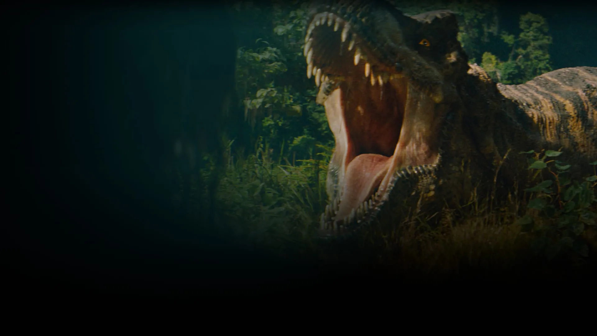 Ein T Rex aus dem Film Jurassic World ist zusehen, wie es brüllt.