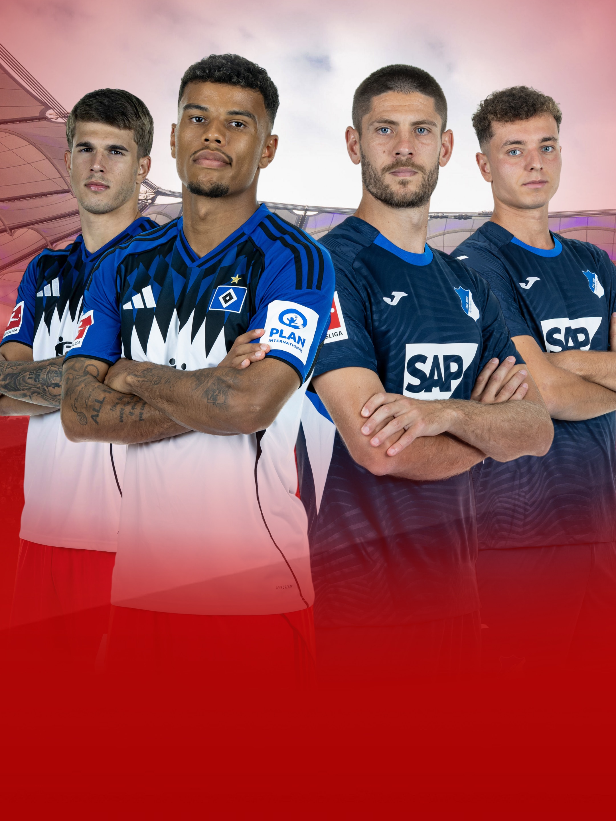 Jeweils zwei Spieler von Hamburger SV und TSG Hoffenheim