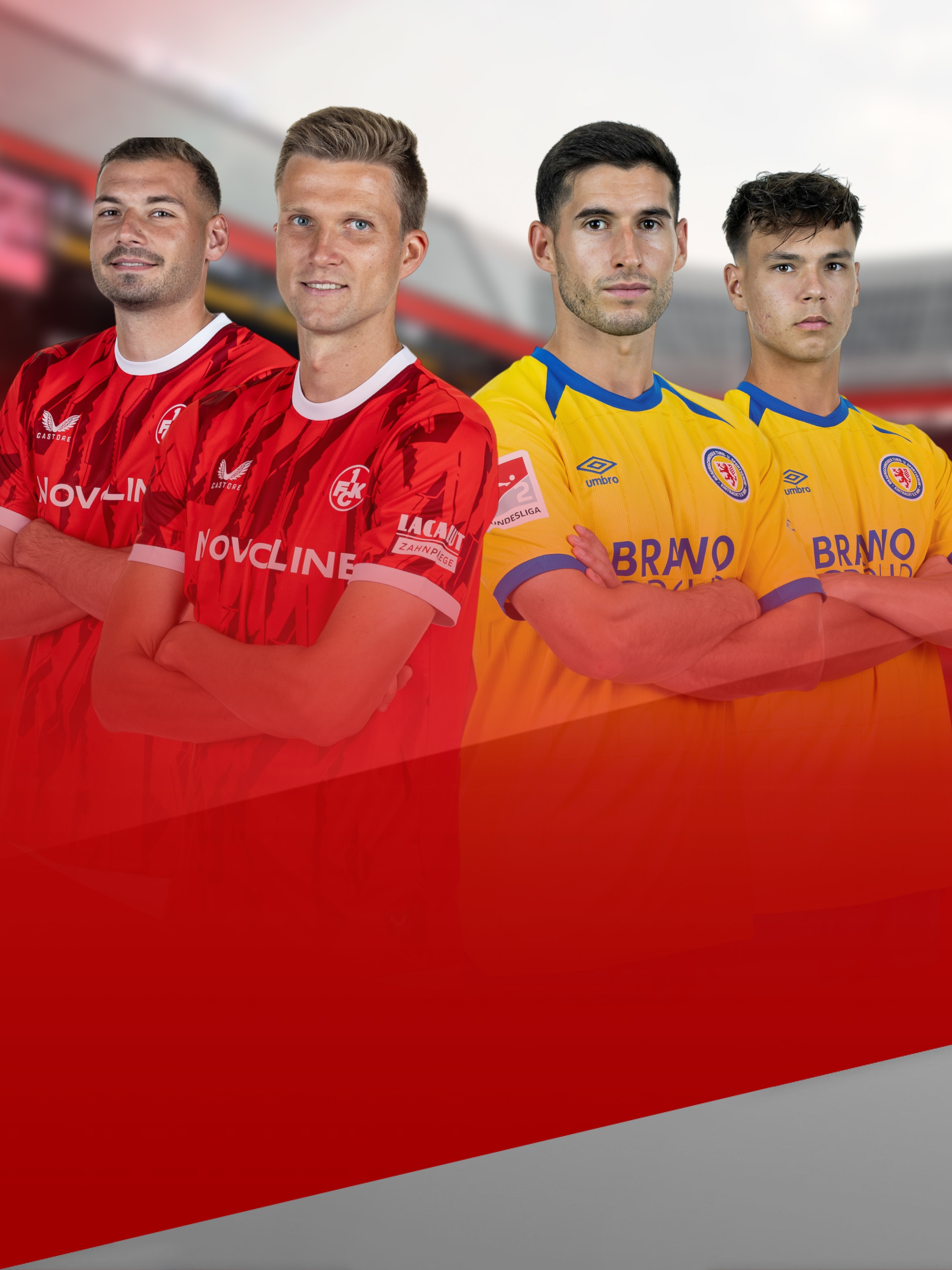 Jeweils zwei Spieler vom 1. FC Kaiserslautern und  Eintracht Braunschweig