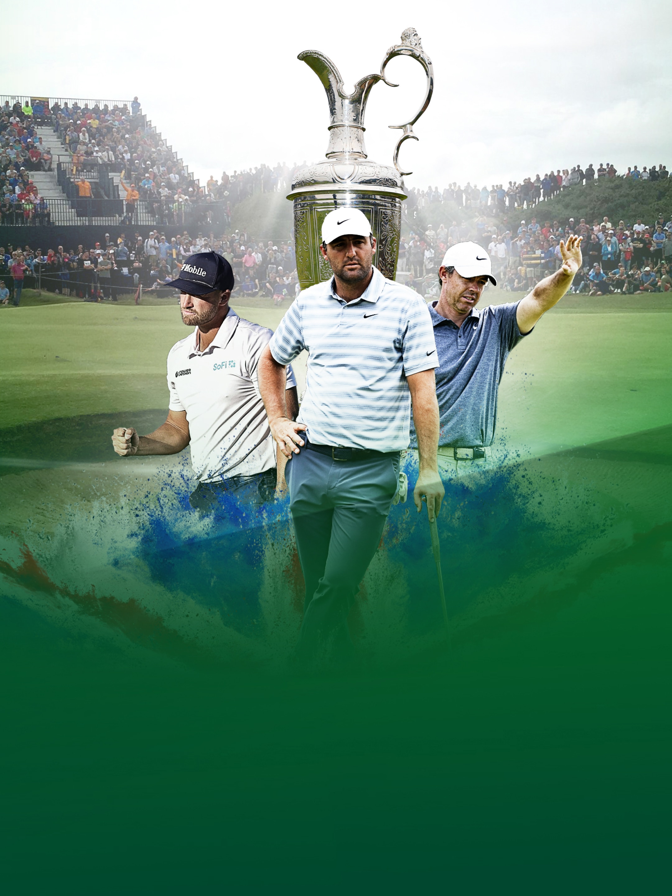 The Open, eine Collage von drei Profi-Golfer