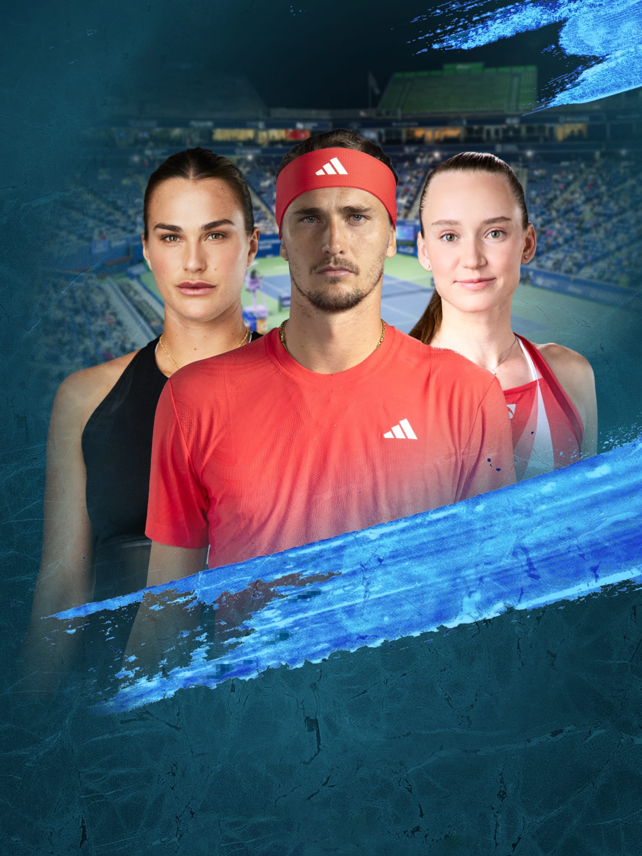 Eine Collage von von Jannik Sinner, Aryna Sabalenka und Alexander Zverev