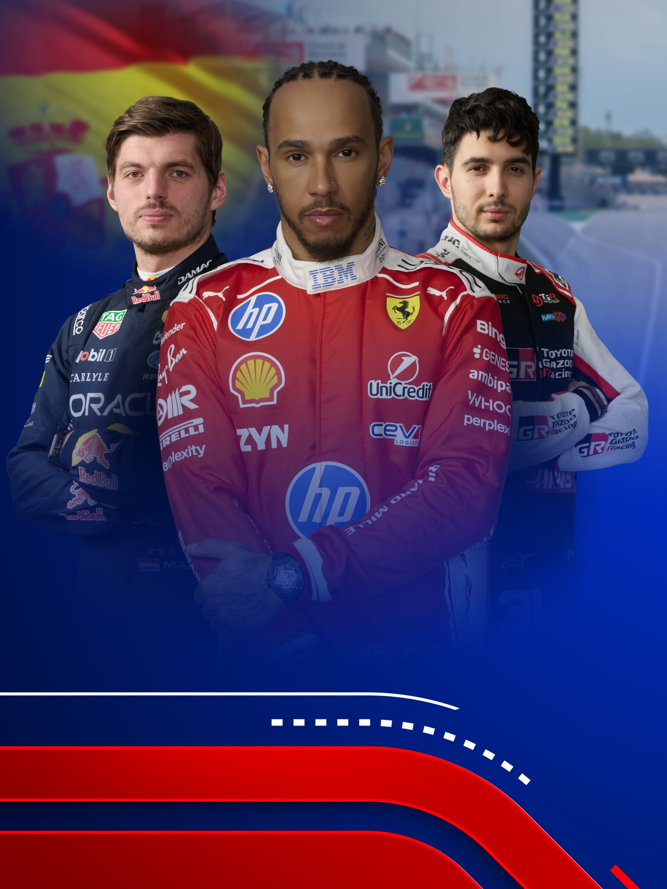 Formel 1 Fahrer Max Verstappen, Lewis Hamilton, Esteban Ocon