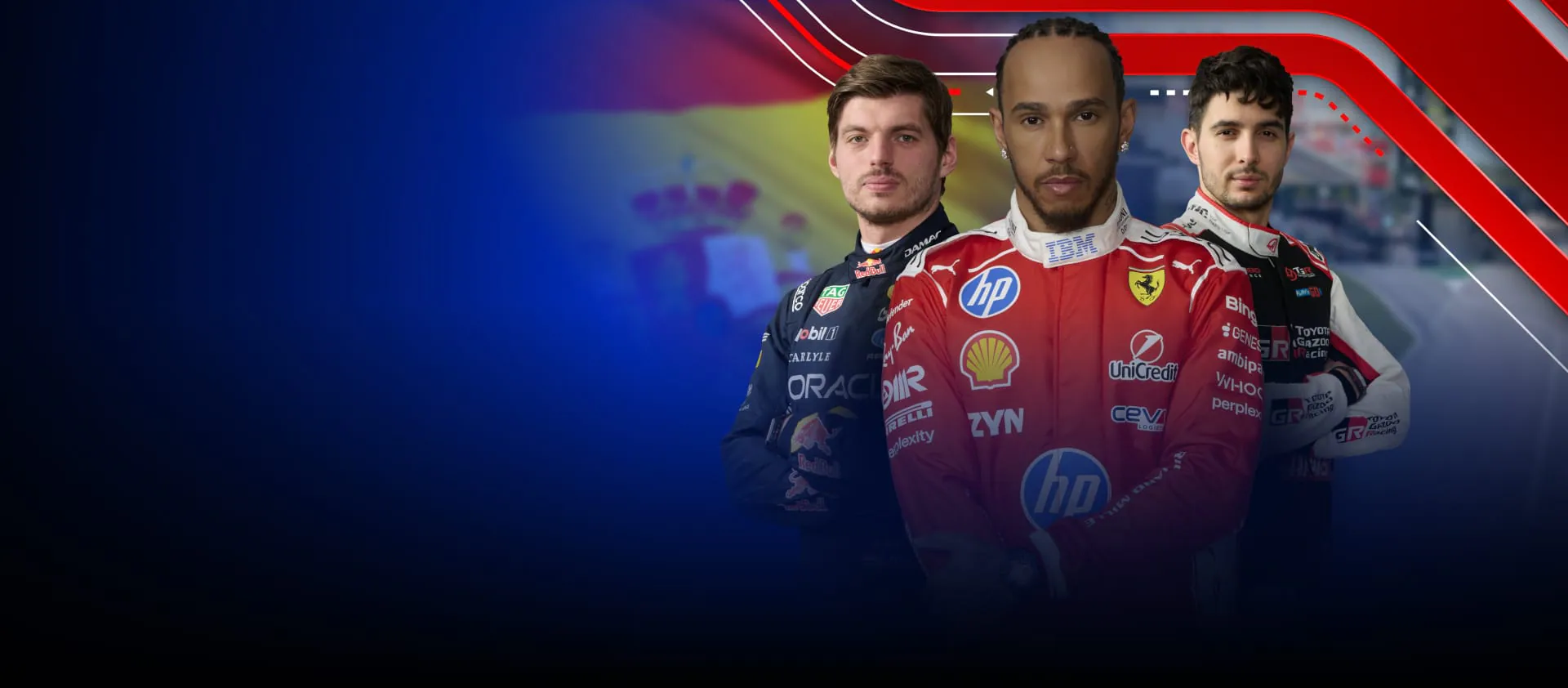 Formel 1 Fahrer von links nach rechts: Max Verstappen, Lewis Hamilton und Esteban Ocon
