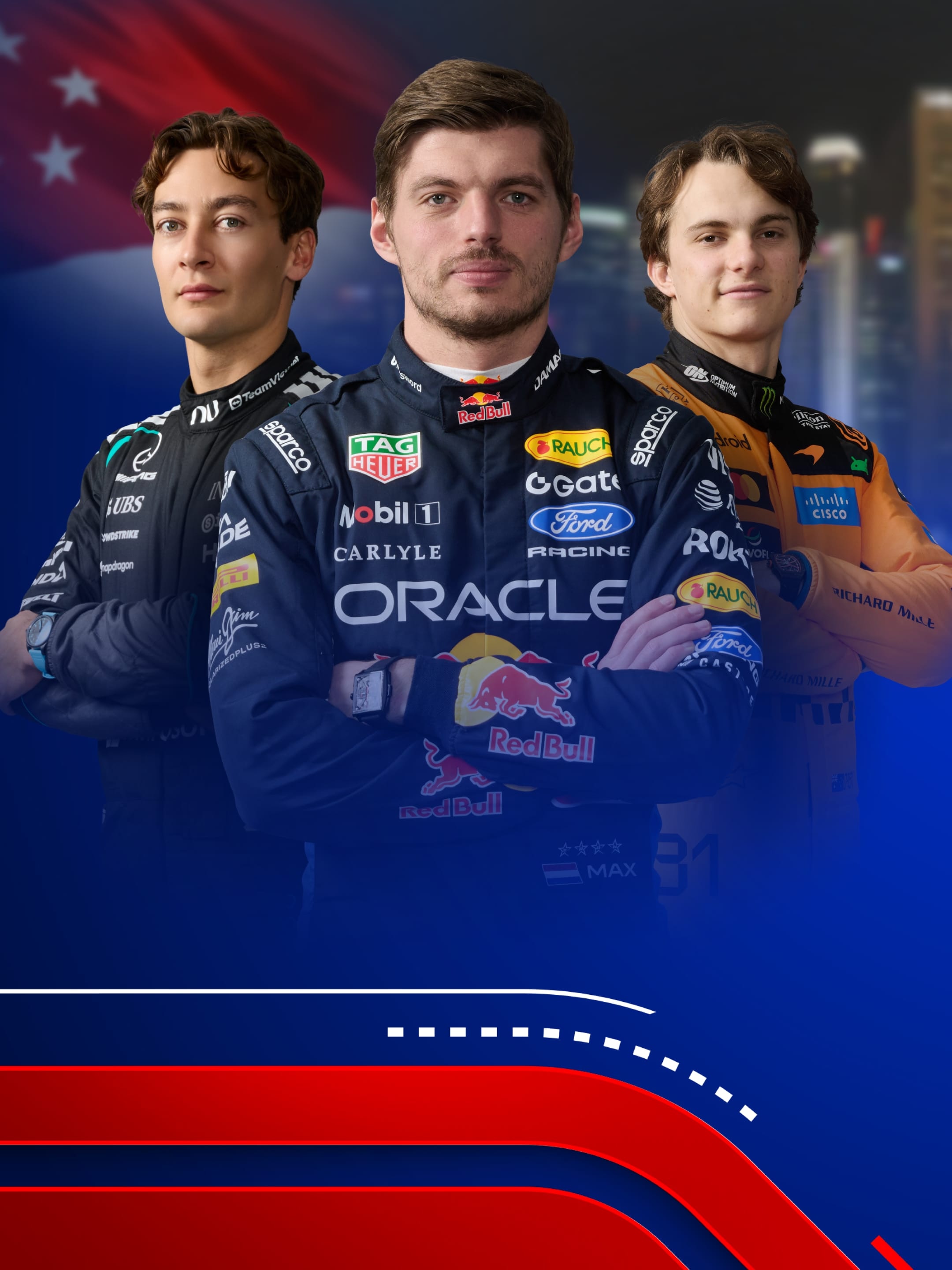 Formel 1 Fahrer Lewis Hamilton, Max Verstappen, Oscar Priastri
