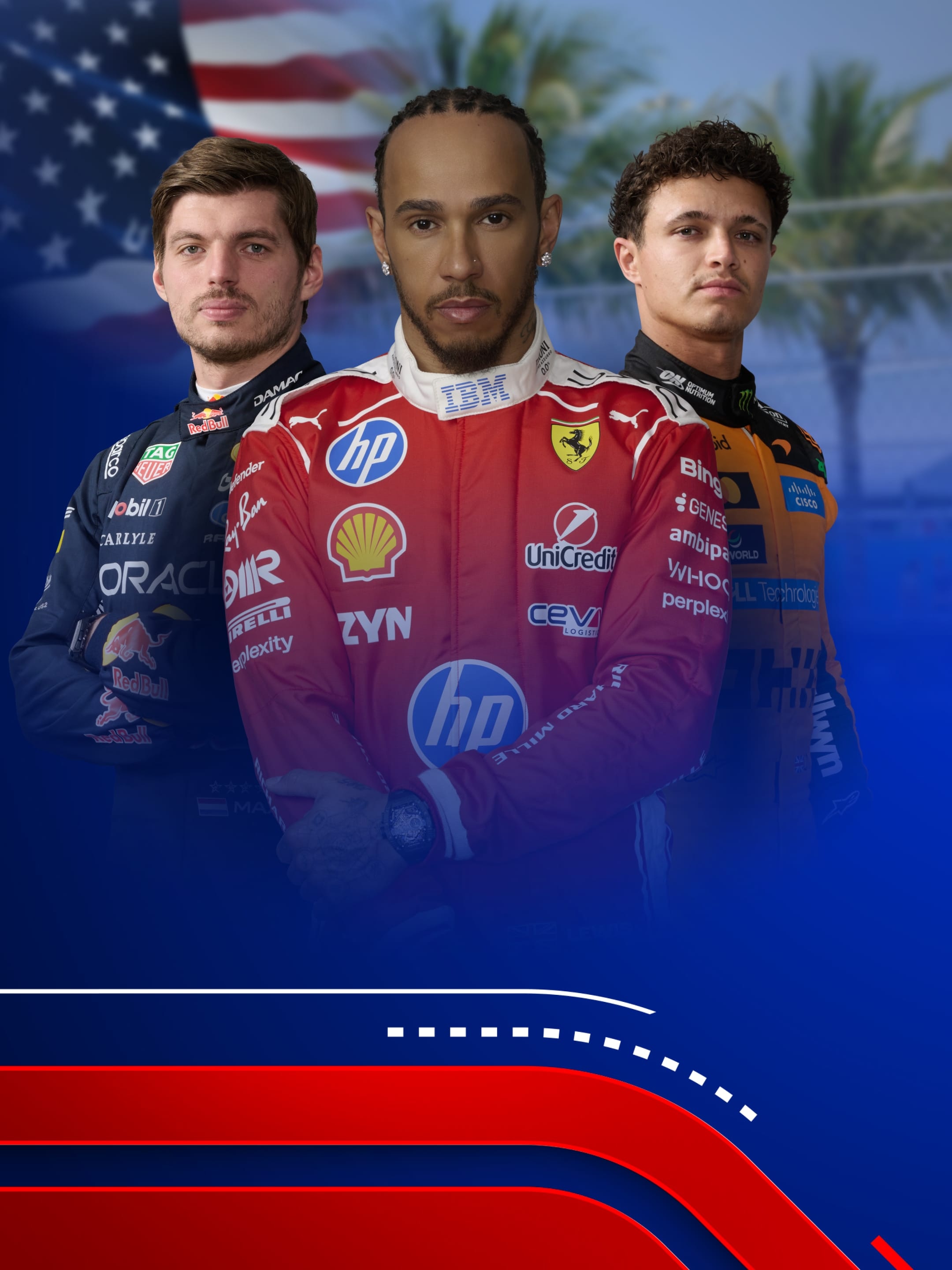Formel 1 Fahrer Max Verstappen, Lewis Hamilton, Lando Norris