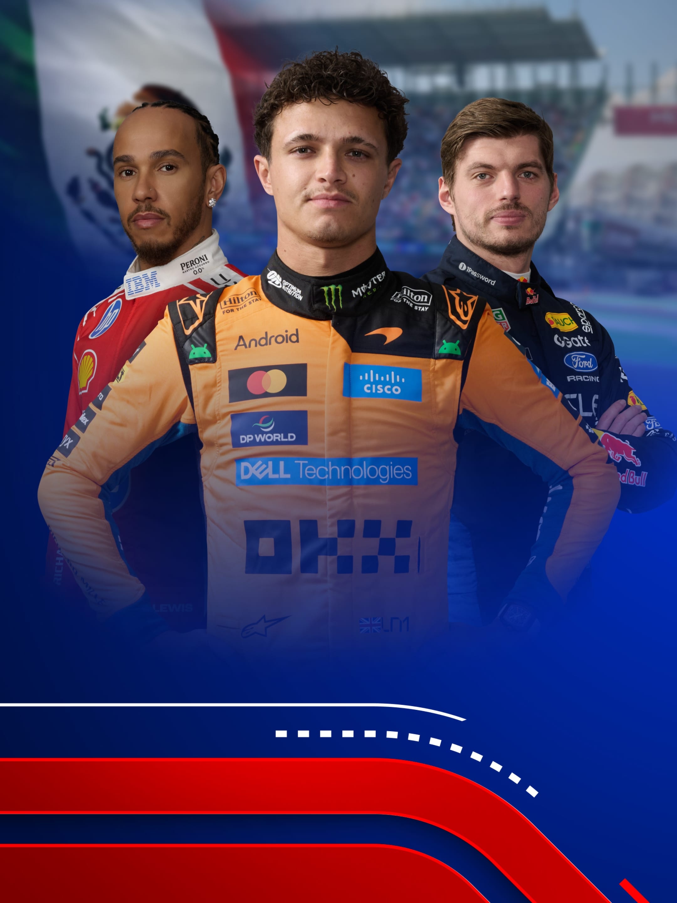 Formel 1 Fahrer Lewis Hamilton, Lando Norris, Max Verstappen