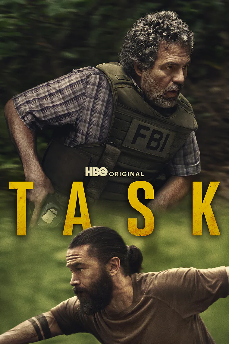 From the creator of Mare of Easttown. Mark Ruffalo and Tom Pelphrey in Task, every force has its equal.