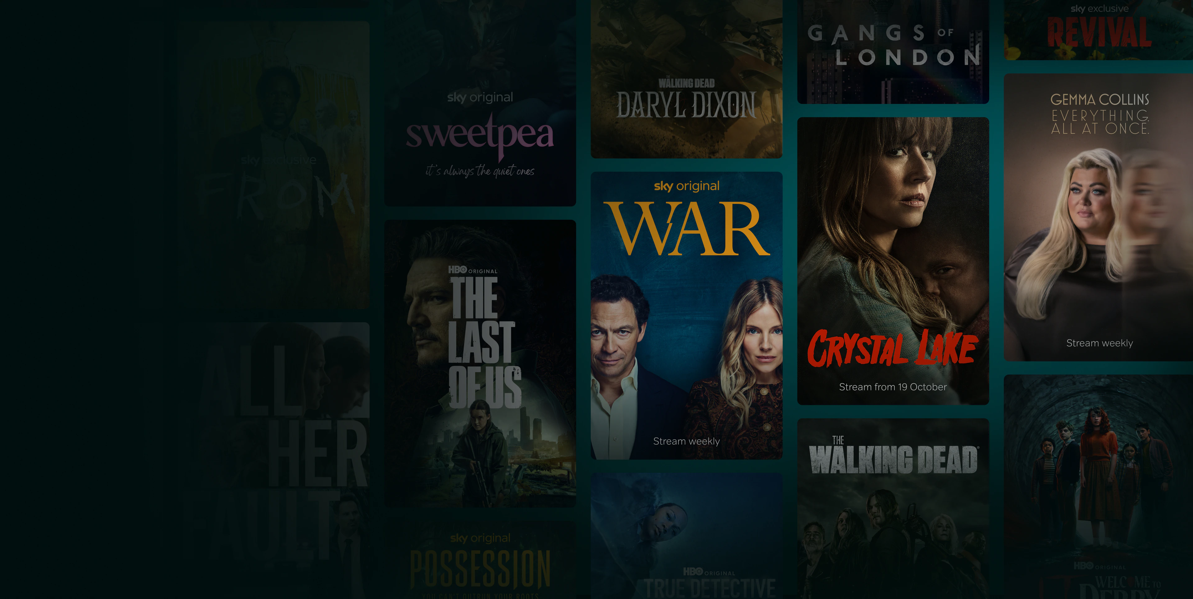 Stream WAR and Gemma Collins: Everything. All at once weekly. Stream Crystal Lake from 19 October.