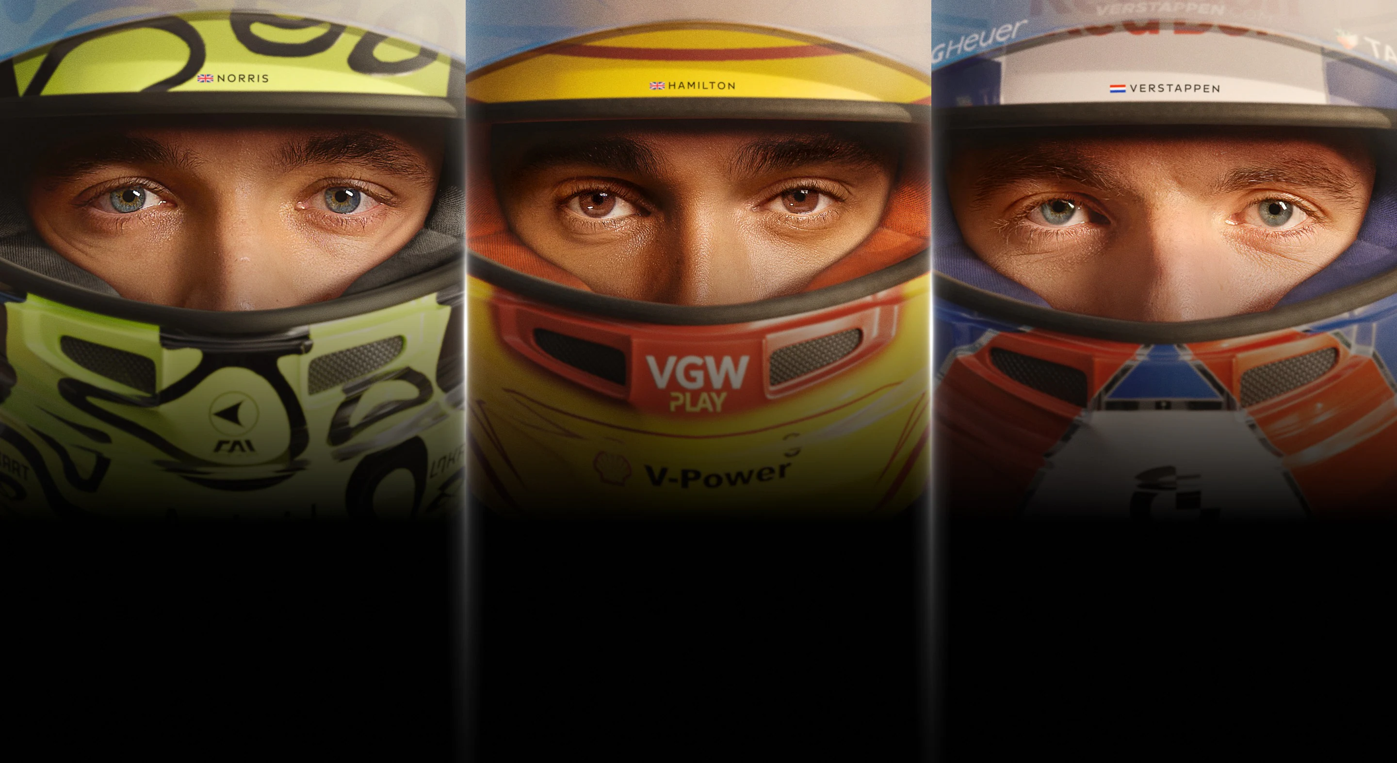 Formula 1 Drivers, George Russell, Lando Norris, Lewis Hamilton, and Max Verstappen
