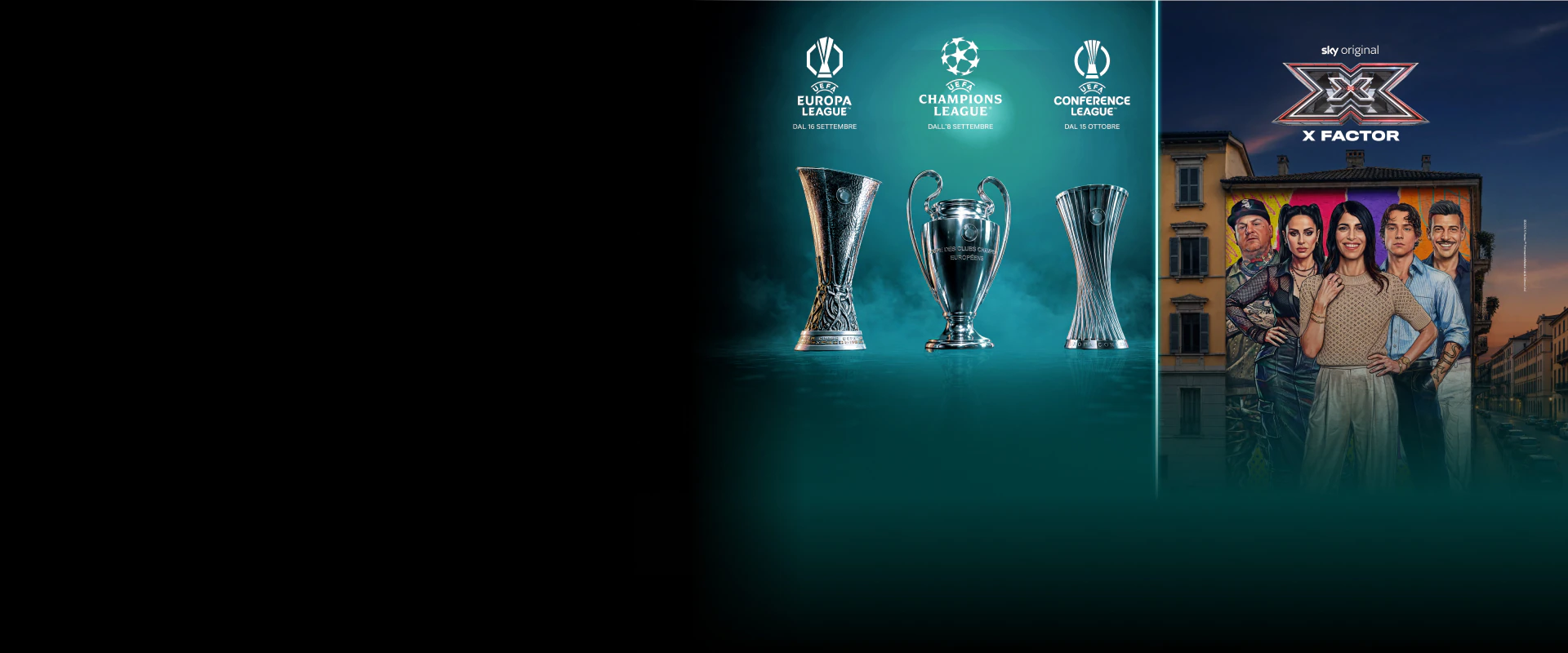 Mosaico di contenuti in streaming come The Last of Us stagione 2, And Just Like That stagione 3, Money Road, Roland Garros 2025, Formula 1 e finali Champions League e Conference League