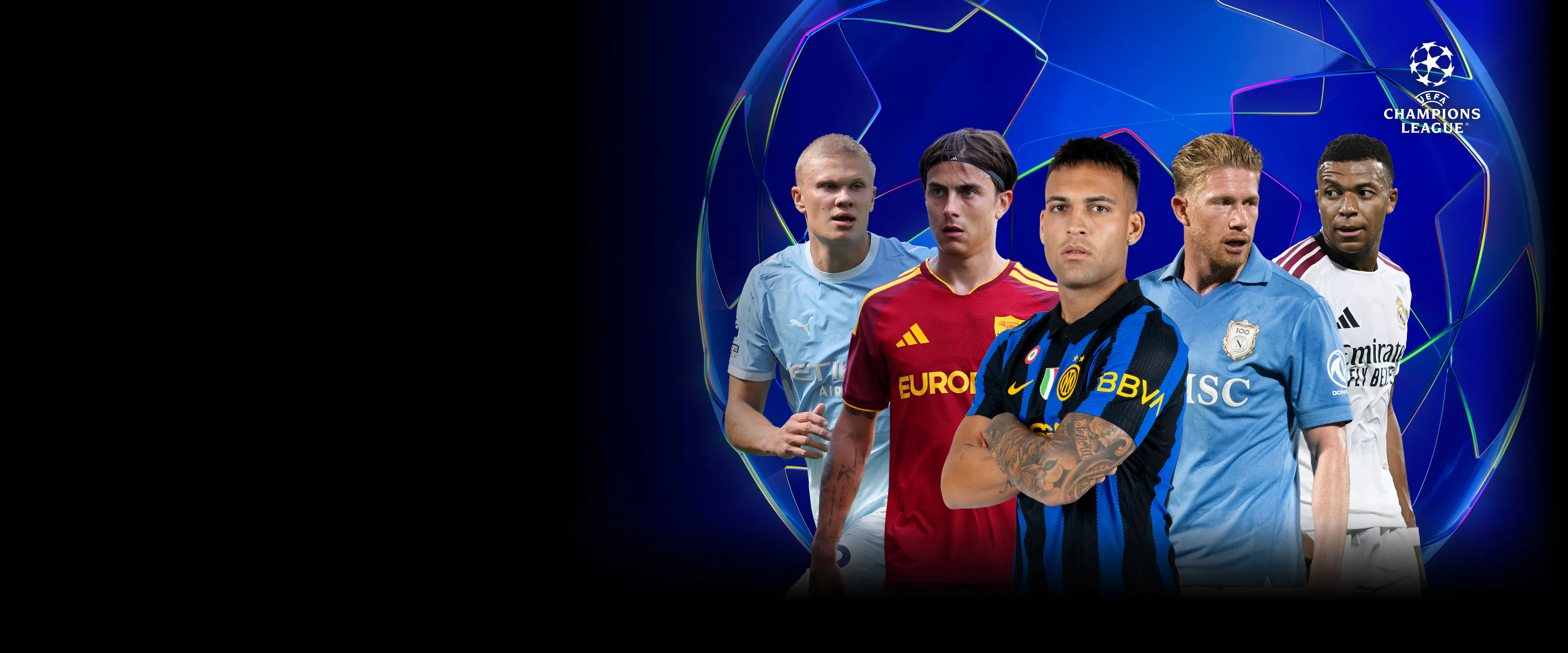 Logo Uefa Champions League 105 partite su 203 in esclusiva streaming. Finale Champions 31 maggio 2025