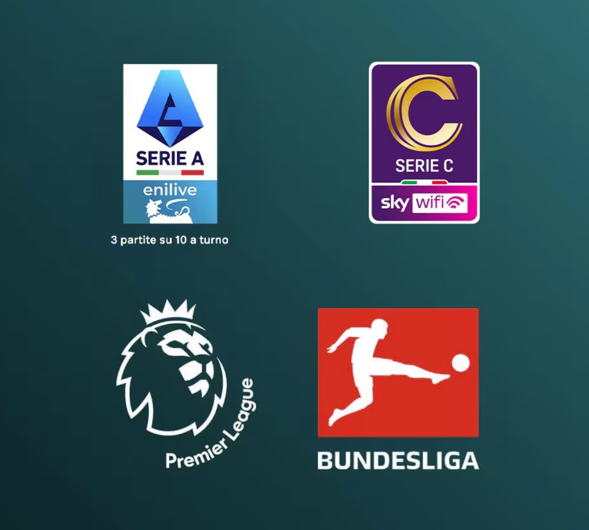 Campionati nazionali come Serie A Enilive, Serie C NOW, Premier League e Bundesliga