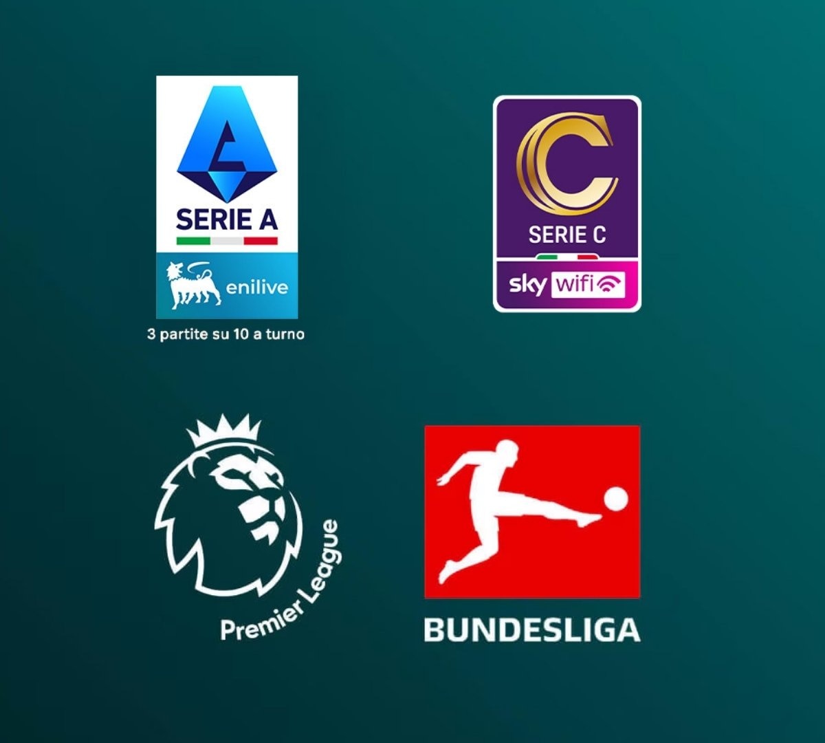 Campionati nazionali come Serie A Enilive, Serie C NOW, Premier League e Bundesliga