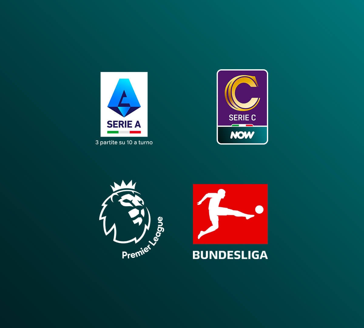 Campionati nazionali come Serie A Enilive, Serie C NOW, Premier League e Bundesliga
