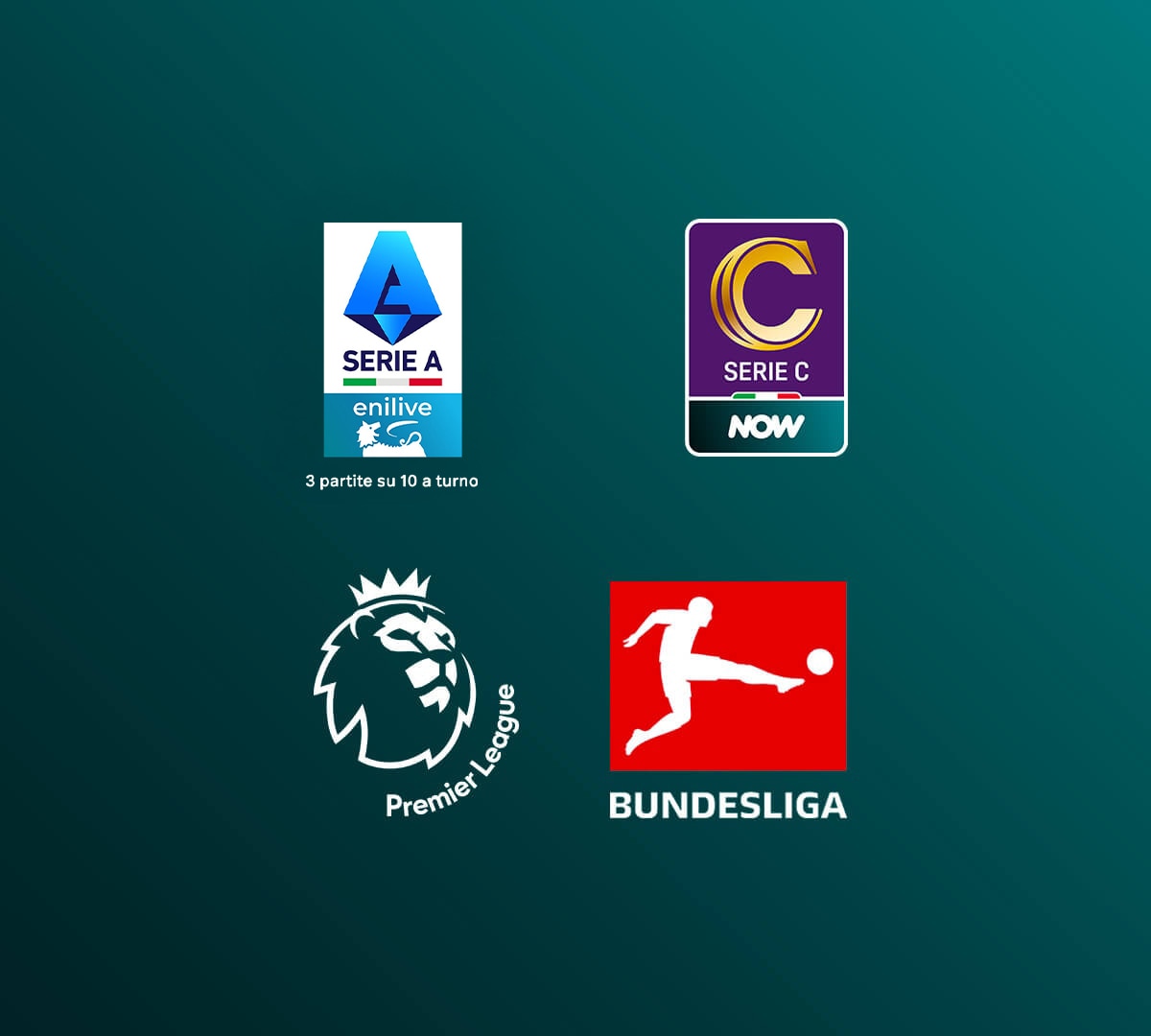 Campionati nazionali come Serie A Enilive, Serie C NOW, Premier League e Bundesliga